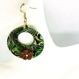 Abalone Shell Style Flower Rhinestone Dangle Earrings